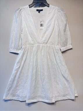 Fore Floral Eyelet Puff Sleeve Dress Size XS White NWT